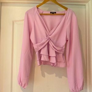 Express Twist Front, Ruffled Peplum Top in Pink